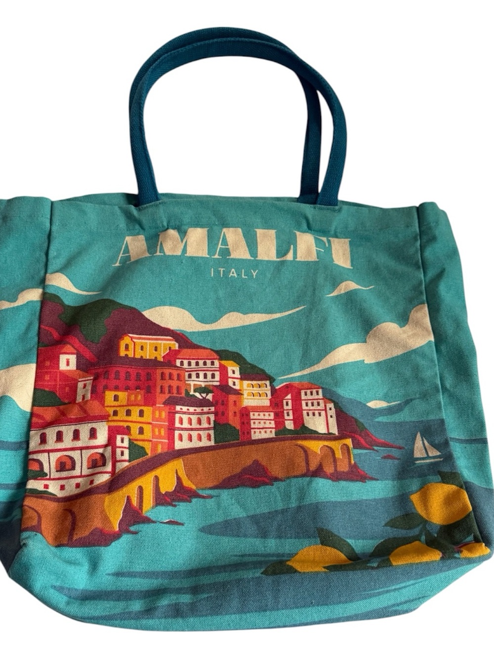 Teal Amalfi Italy Scenic Canvas Tote